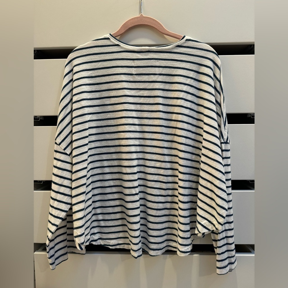 PISTOLA Navy White Striped Batwing Long Sleeved T Shirt Size M - Picture 7 of 7